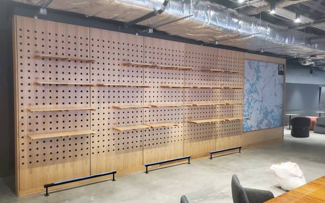Oak peg feature wall
